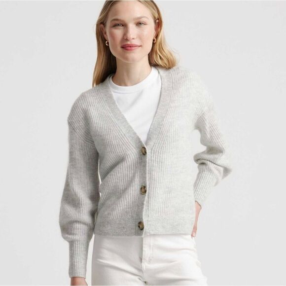 Quince Baby Alpaca-Wool Cropped Cardigan Light Gray Size Small - Picture 1 of 10